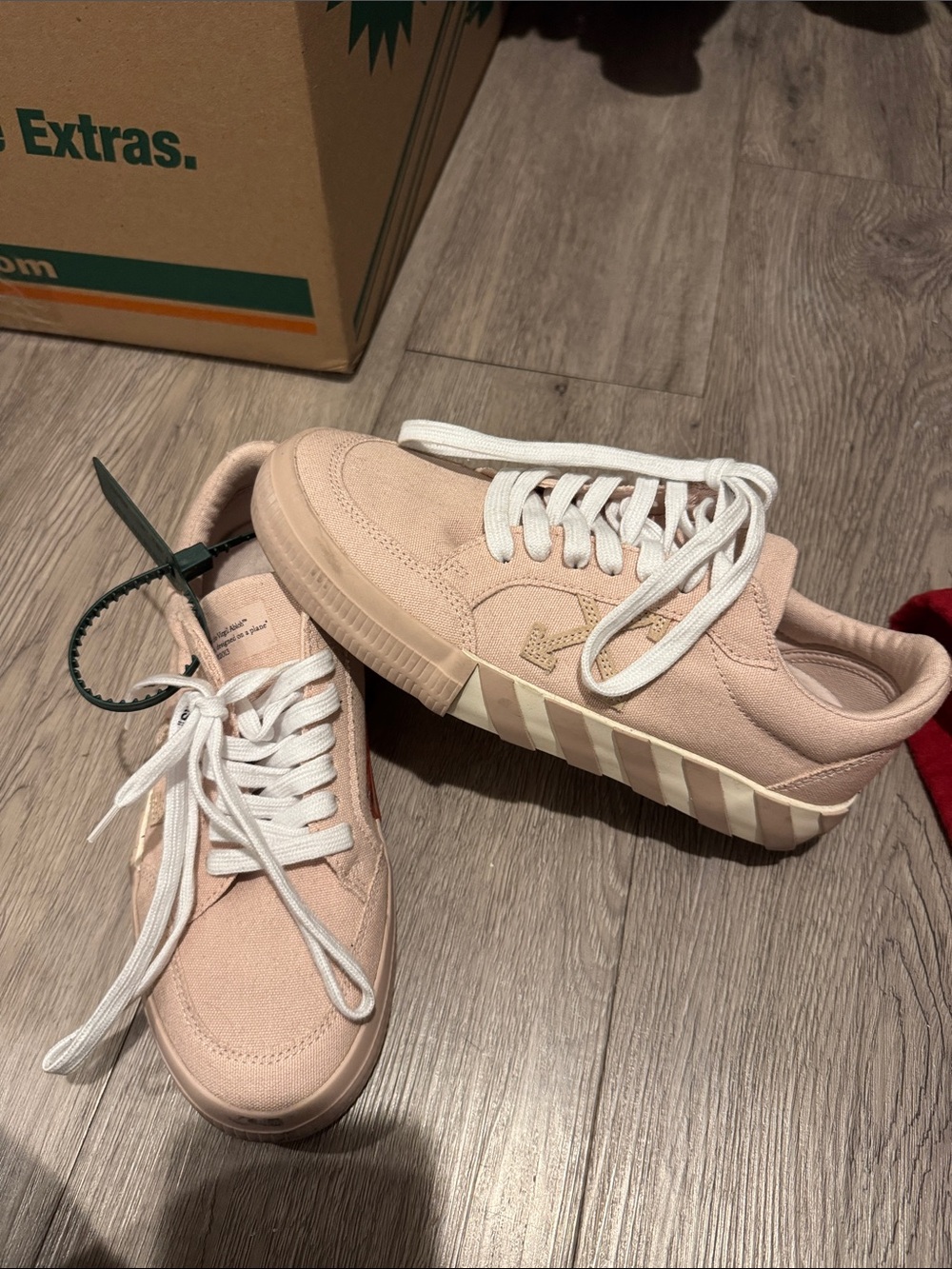 Off white  Blush Pink Suede Low-Top Sneakers with White Laces